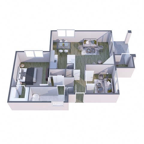 Floor plan for 1 bed, 1 bath, 916 sqft
